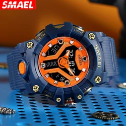 SMAEL Luxury Dual Display Sport Watch for Men's Waterproof Blue Back Light LED Wristwatches Male Quartz Digital Military Clock