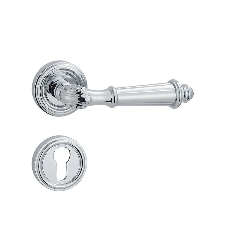 

French Brass Interior Bright Silver Simple American All Copper Door Handle Bathroom Bedroom Silent Split Wooden Door Lock