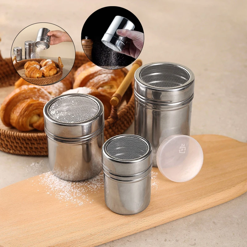 

Stainless Steel Coffee Shaker Cocoa Chocolate Flour Powdered Sugar Sieve Filters Foam Spray Kitchen Cake BBQ KitchTools With Lid