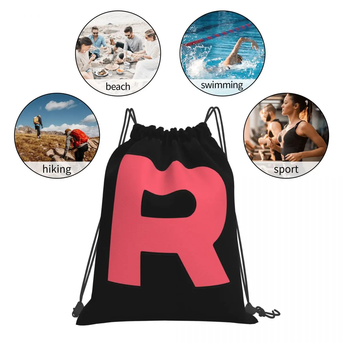 Letter R Team Rocket Logo Backpacks Casual Drawstring Bundle Pocket Sundries Bag Book Bags for Man Woman School
