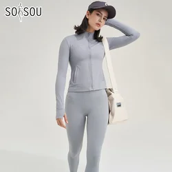 SOISOU Sexy Gym Woman Clothing Sport Yoga Set Leggings Bra Coat Women's Tracksuit Sportswear High Quality Tight Elastic