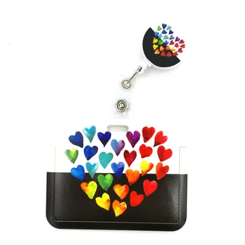 Regenbogen Farbe Herzen Liebe ID Versenkbare Abzeichen Halter ID Abzeichen Halter Clip Key Ring für Name Karte Schlüsselbund Krankenschwester Arbeit dekoration