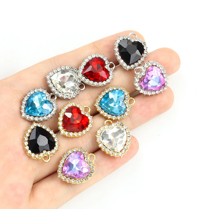 10pcs Shiny Peach Heart Crystals Charms Multicolor Heart Rhinestones Pendants For DIY Vintage Elegant Women Luxury Party Jewelry