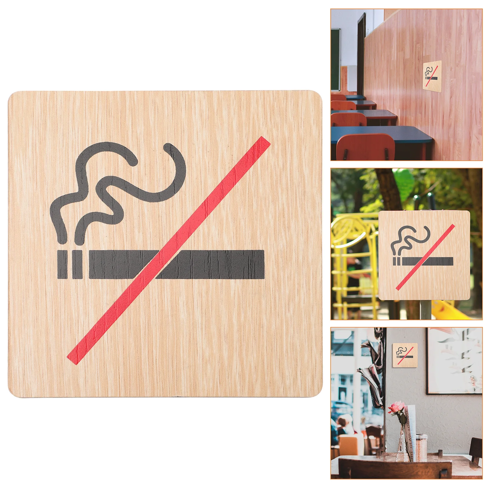 4 قطعة علامة خشبية ممنوع التدخين لوحة تحذير جدارية لمطعم الفندق والمكتب والأماكن العامة مؤشر متين مقاوم للصدأ #2