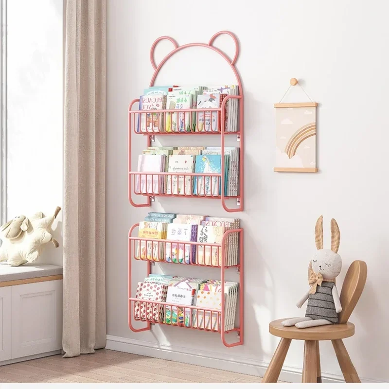 Simple Metal Bookshelf Study Kids Student Picture Book Storage Rack Wall Hanging Shelf Bookcase Kids etagere rangement Furniture