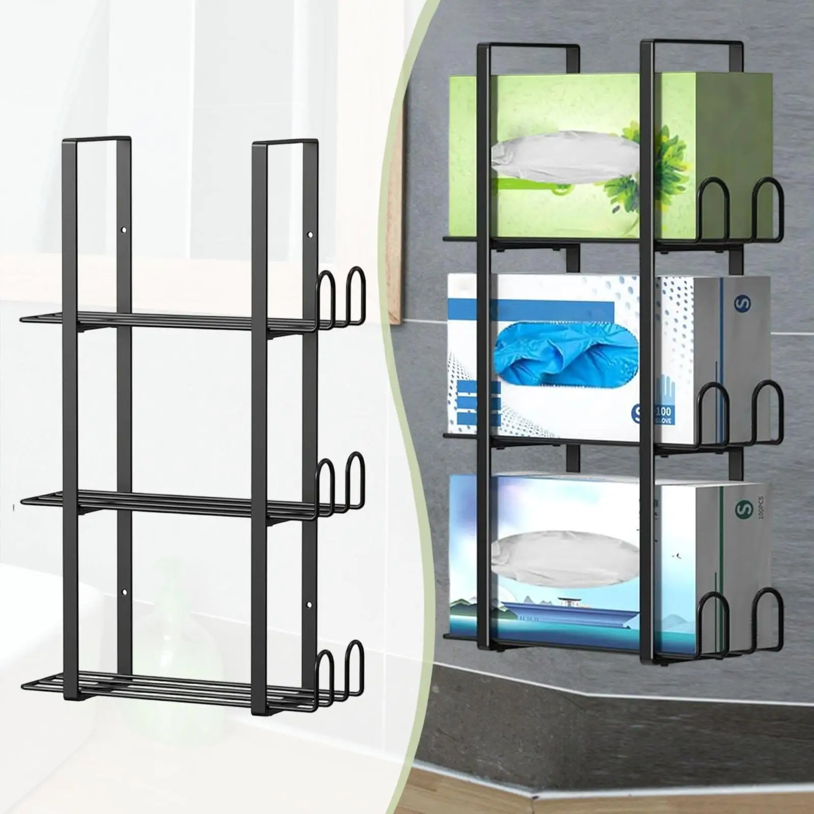 Wall Mounted Glove Box Holder Metal Three Tier Tissue Organizer Sleek Finish Space Saver for Lab Kitchen Bathroom Use