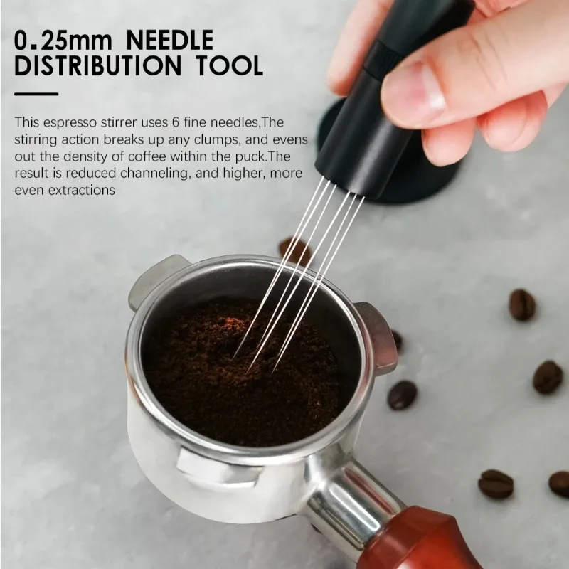 

Coffee Blender Powder Needle WDT Stirring Concentrate Coffee Agglomeration Breaking Masher 6-Needle Self aligning Bracket