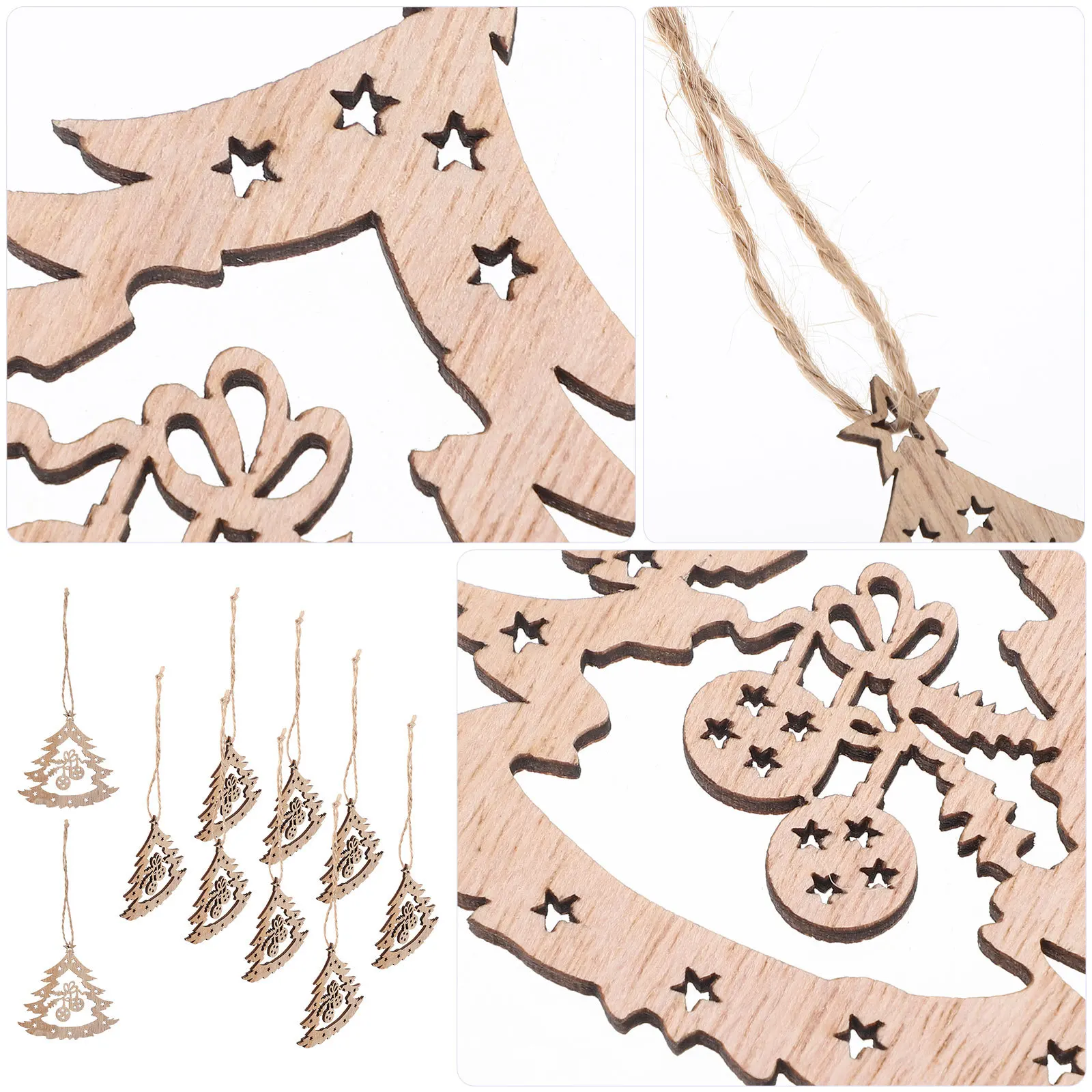 

1Set Solid Wood Xmas Pendant Unpainted Xmas Cutouts for Drawing DIY Christmas Tree Wall Shop Window Hanging Painting Pendant