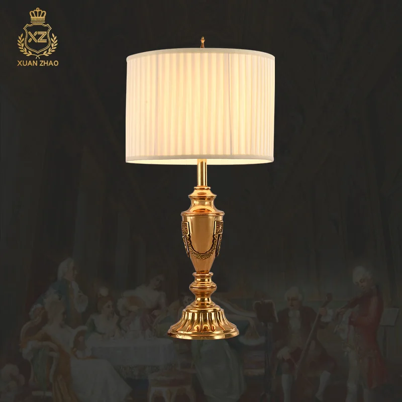 European Style All Copper Table Light Led Brass Desk Lamp For Bedroom Living Room Study