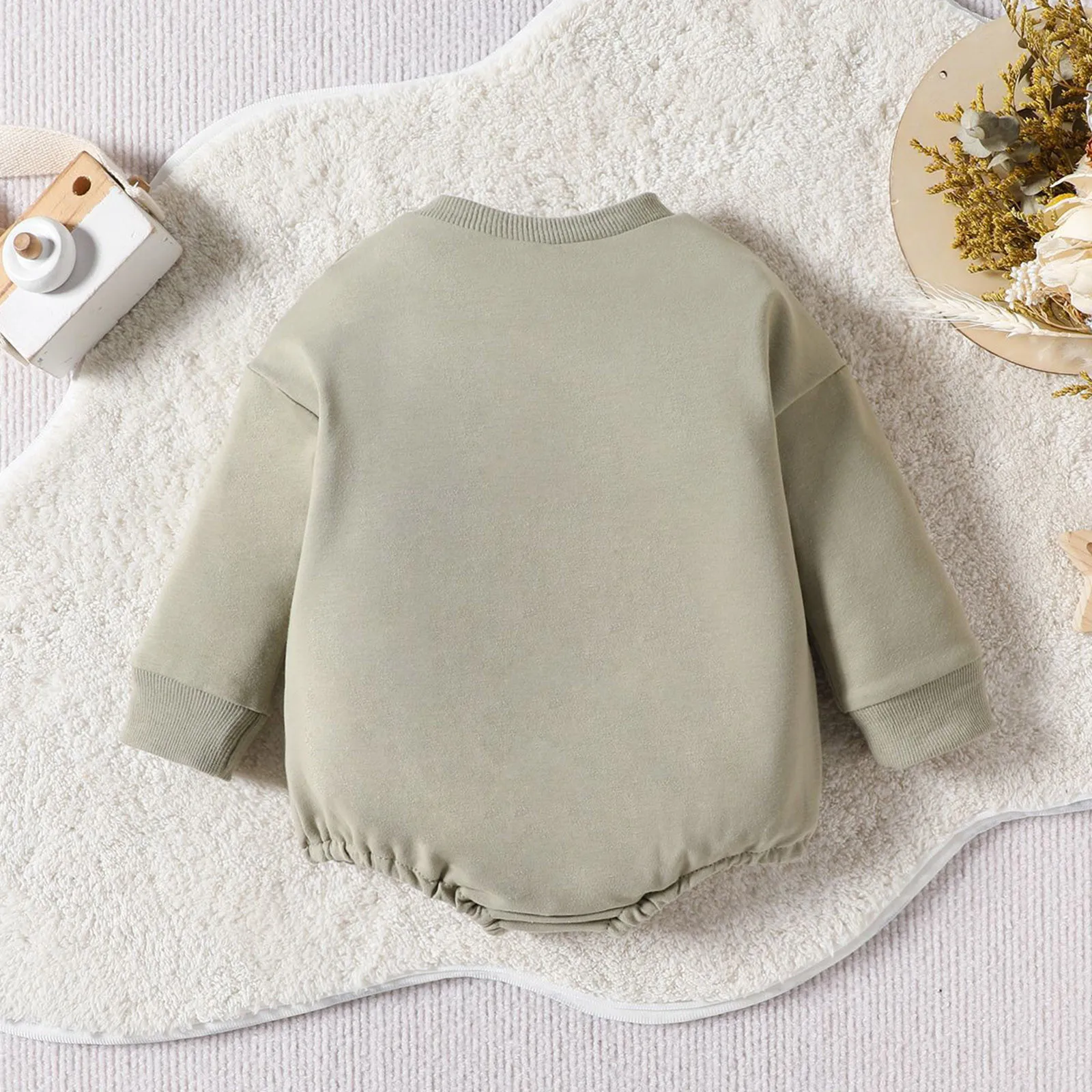 Newborn Baby Romper Winter Thick Crewneck Sweatshirts Romper Clothing Letter Embroidery Solid Jumpsuits Sweatshirt Bodysuits