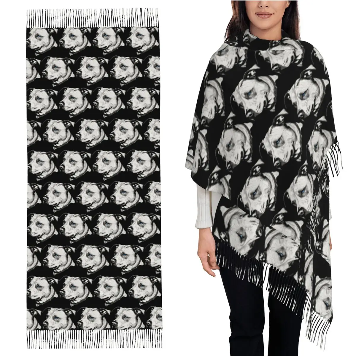 

Minimalist Line Pitbull With Blue Eyes Scarf Tassel Scarves Women Soft Warm Shawls and Wraps Large Fall Winter Shawl Wrap