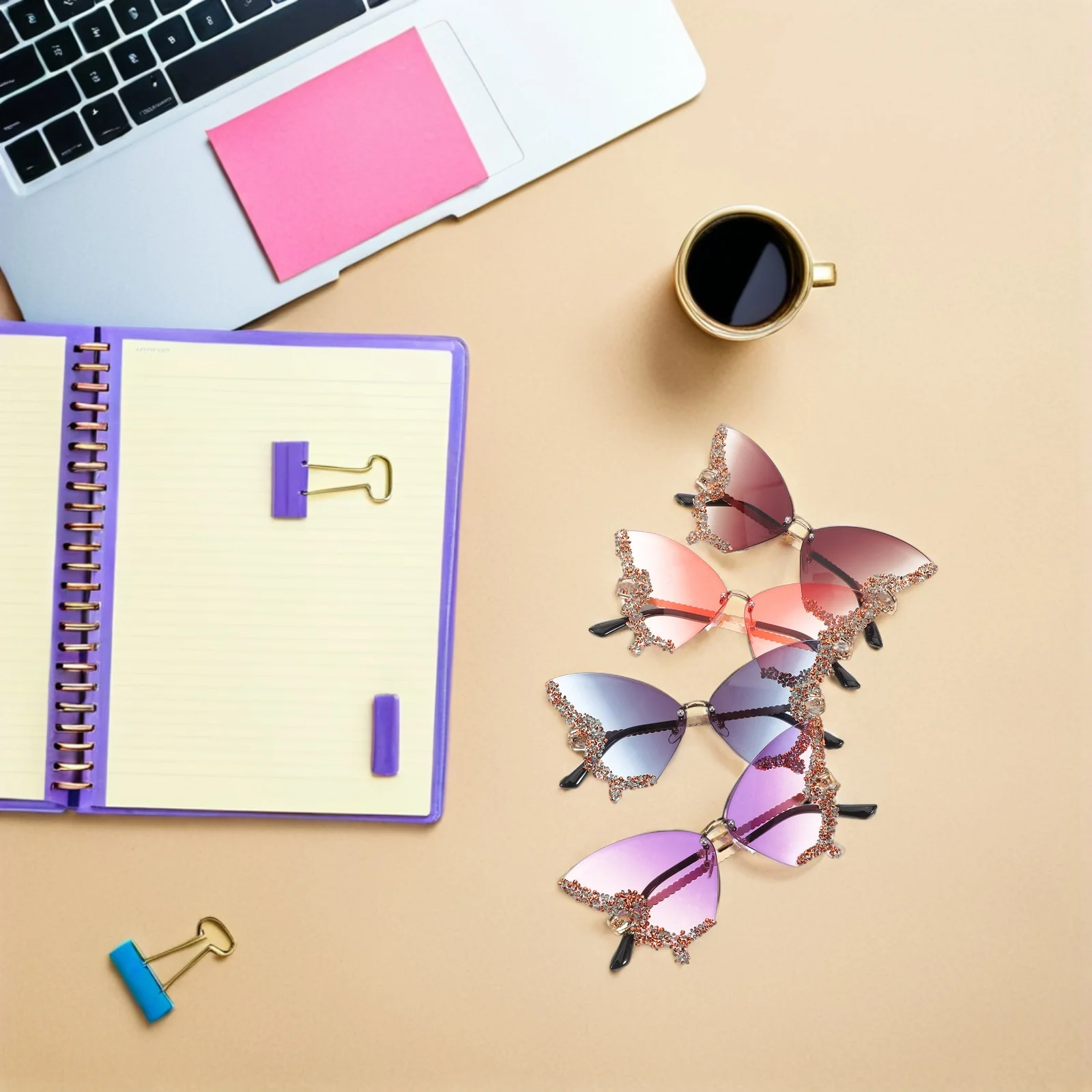 

4 Pcs Diamond-in Vintage Sunglasses Beach for Women Unique Butterfly Fancy Resin Fashion Miss