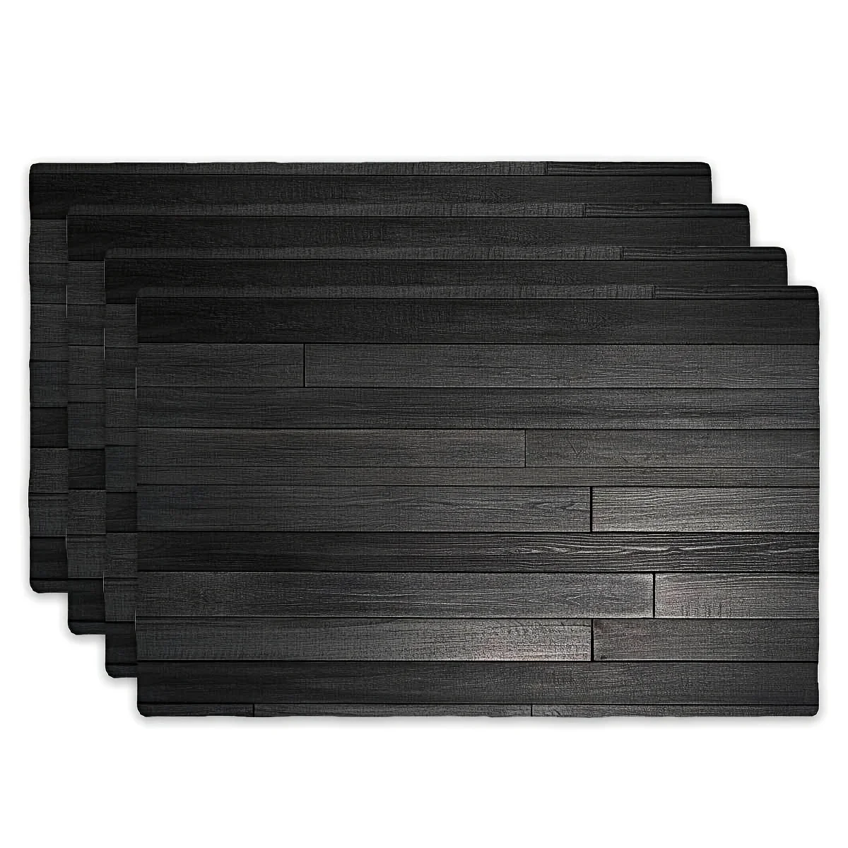 Set of 4 Black Faux Wood Grain Linen Placemats Set Modern Table Mats For Dining Kitchen Heat Resistant Washable