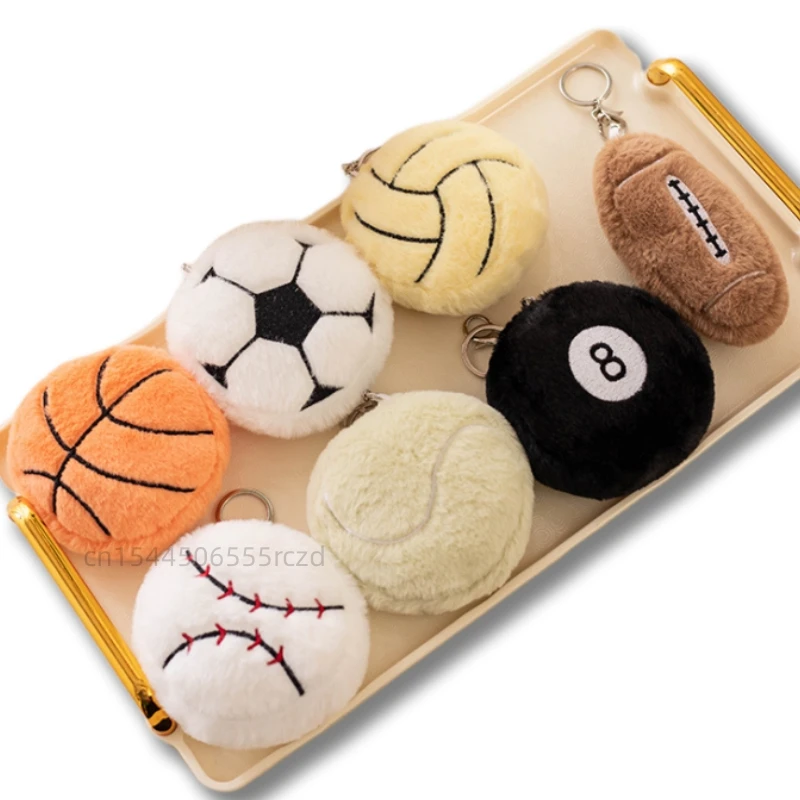 10cm Simulated Plush Toy Pendant Keychain Fun Ball Plush Pendant Volleyball Football Rugby Baseball Tennis Billiards Basketball