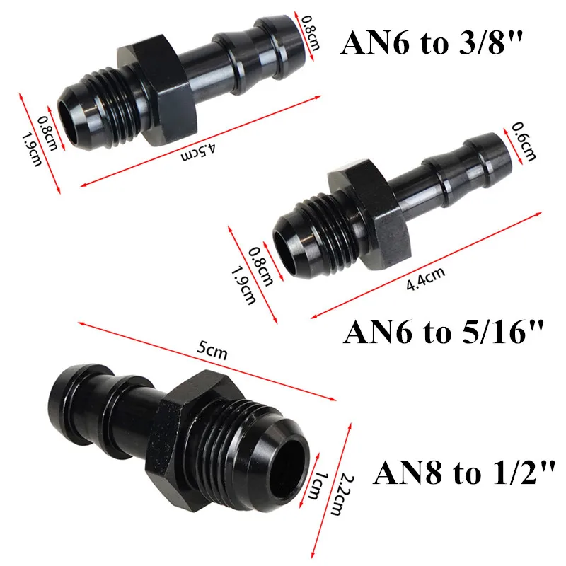 6AN AN6 Flare to 3/8 5/16 Hose Barb Fittings Adapter Aluminum Oil Fuel Line 8AN AN8 Male to 1/2