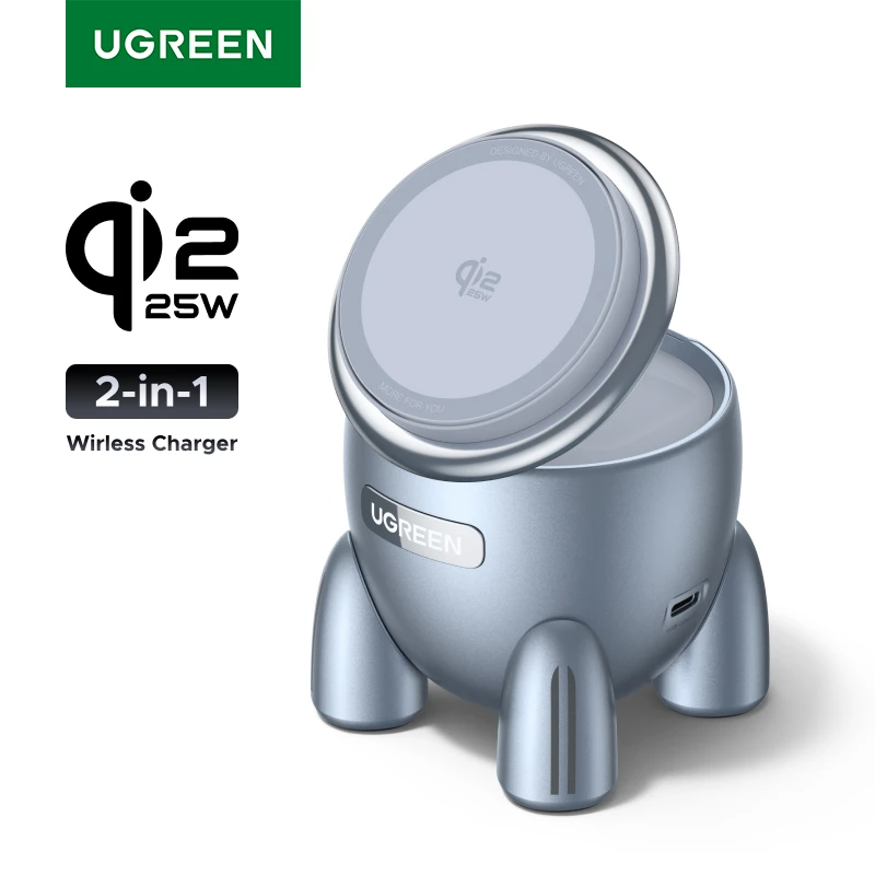 

НОВЫЙ! UGREEN Magflow Qi2 25 Вт Беспроводное зарядное устройство 2 в 1 Инновационный стиль Rocket для iPhone 17 16 Pro Max Быстрая зарядка