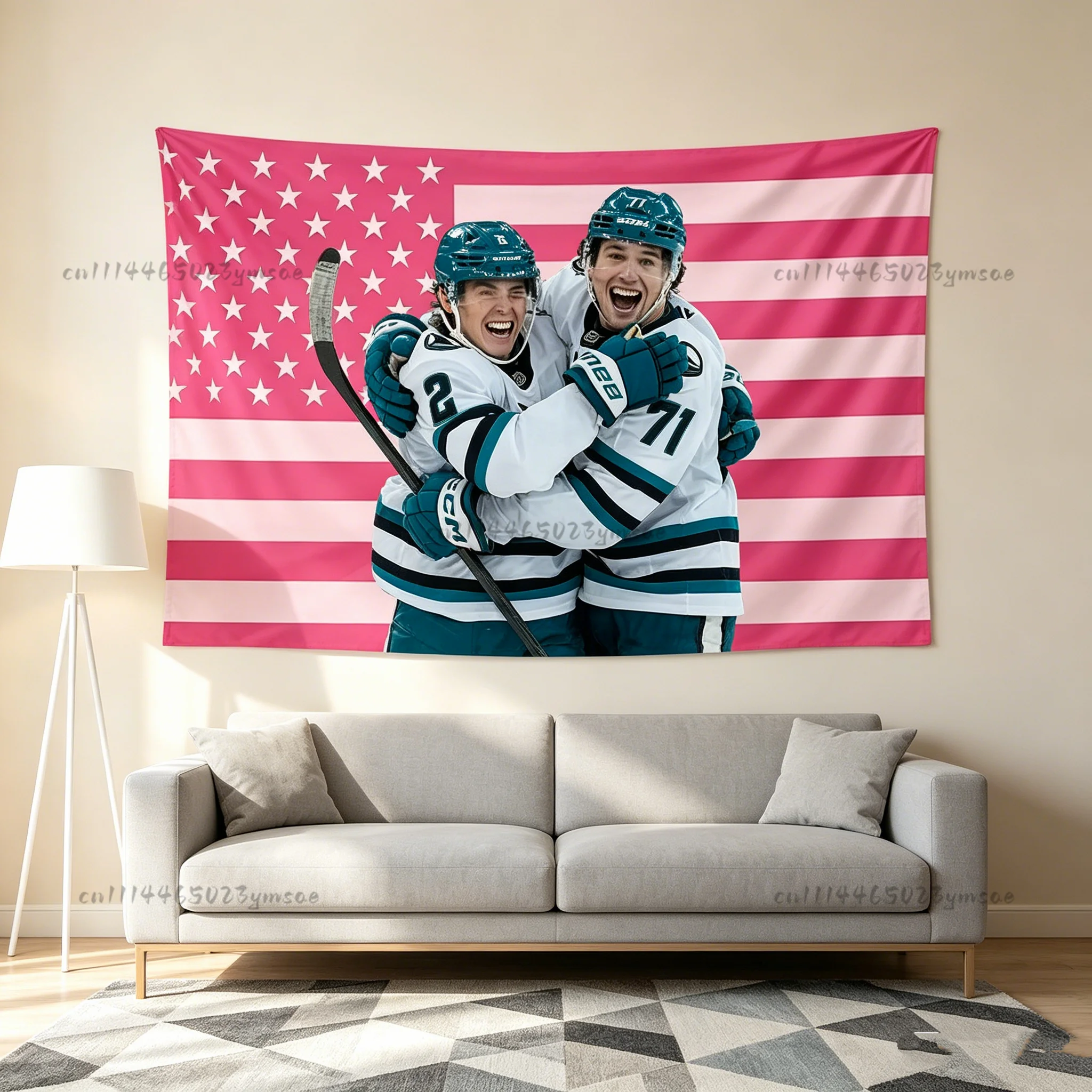 Sport Tapestry S-Sharks Macklin Celebrini Pink USA Flag Wall Tapestries Hockey Dorm Cloth Wall Hanging Backdrop Cloth Fans Gifts
