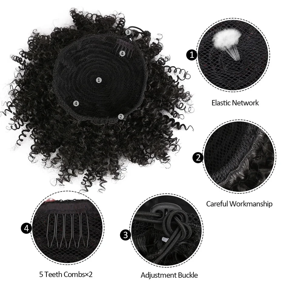 Afro Curly Puff Drawstring Ponytail Synthetic Chignon Wig Ponytail Short Afro Hair Extensions Clip In Hair Buns Pieces For Women