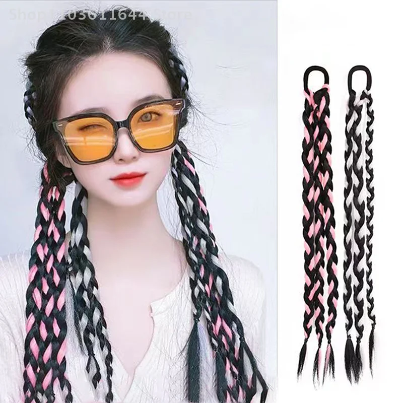 

1 Piece Y2k Color Braid Fried Dough Twists Braid Synthetic Wig Braid Female Horse Tail Sweet Cool Spicy Girl Boxing Braid