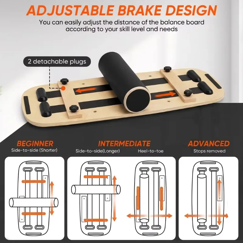 YTYINAdjustable Wooden Slant Board Balance Board Core Training Yoga Pilates Stability Trainer Portable Non-Slip Durable Fitness