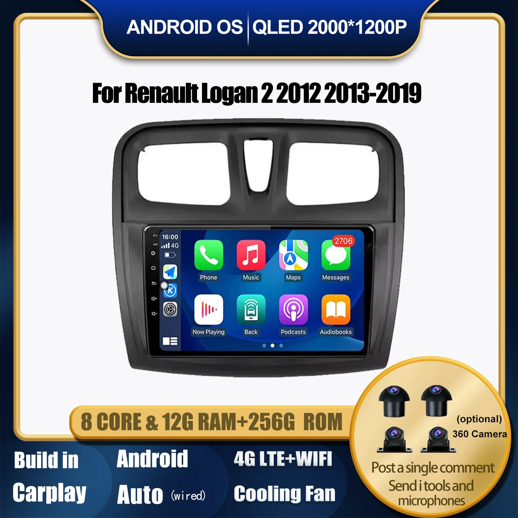 

Android 14 For Renault Logan 2 2012 2013-2019 Car Multimedia Radio Player Wireless Carplay GPS Tools Bluetooth