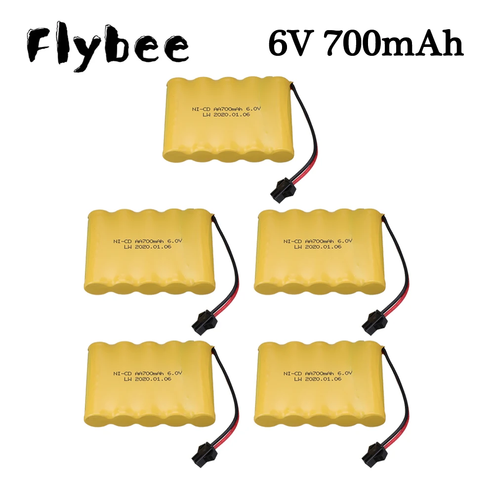 Batería recargable de 6v y 700mah para juguetes a control remoto, batería de 6v para coches, tanques, Robots, pistola, AA, NI-CD, para barcos a control remoto con enchufe SM 5 piezas