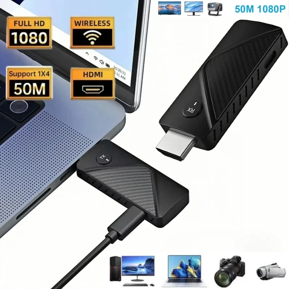 50M Wireless HD Video Transmitter Receiver Kits HD Extender Adapter TV Stick Dongle 1080P for Projector Monitor PC Laptops