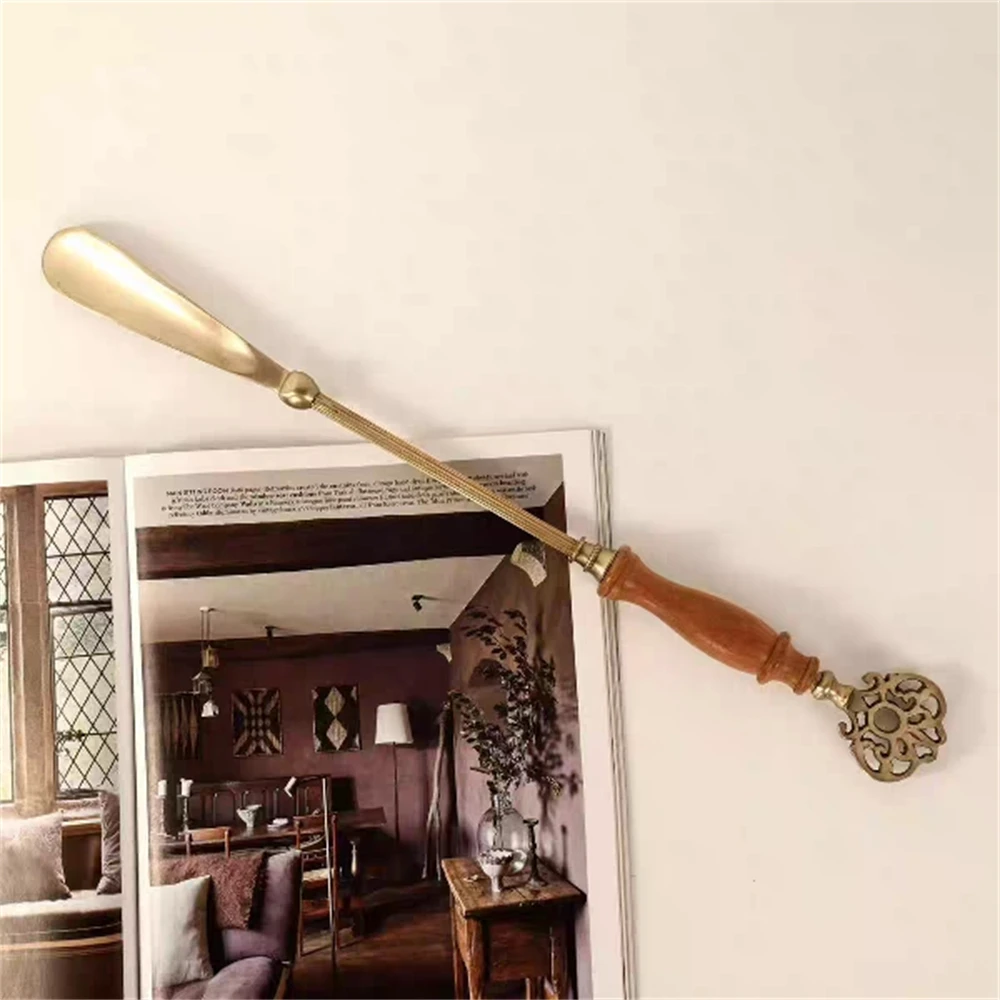 American Brass Shoehorn Creative Solid Wood Long Handle Shoehorn Household Bedroom Shoe Lift  Home Decoration Ornaments