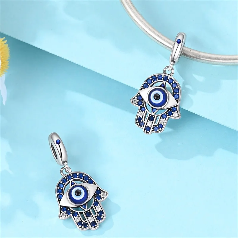 New 925 Sterling Silver Charms Bead CZ Zircon Fatima's Hand Devil's Eye Dangle Fit Original Bracelet DIY Women Fine Jewelry Gift