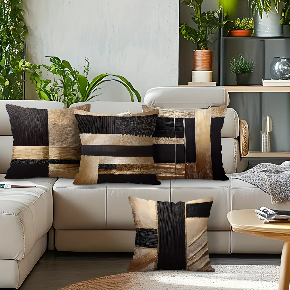 Modern Abstract Pattern Decorative Pillowcases: Blend of Black, Brown & Beige Textures Sofa cushion cover home room decoration - view 5