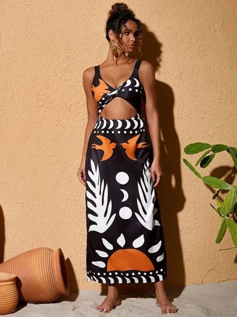 

Women's Printed Me Long Pants Swimsuit Two-Piece Set ort Sve Flip Collar Polyester Summer Faion Casual Sportswear