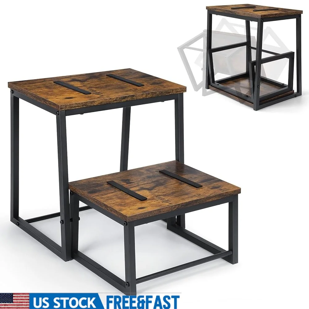 

Folding Wood Step Stool 2 Tier Heavy Duty 550Lbs Capacity Kitchen Bathroom Bedroom Garden Climbing