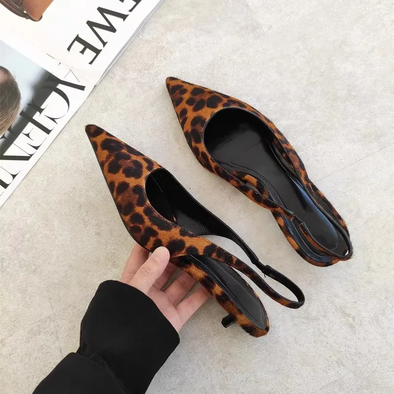 Mrxmus Dutit 2024 Women Summer Fashion Horsehair Leopard Print Sharp Pointed Low Heels Sandals Elegant Temperament Shoes Female