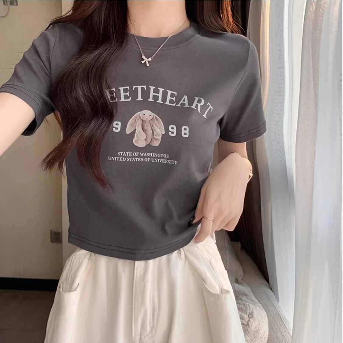 New Summer Korean Pure Cotton Letter Print Pink  Women T-shirt Couple Fashion Short Sleeved Round Neck Oversize T-shirt Tops