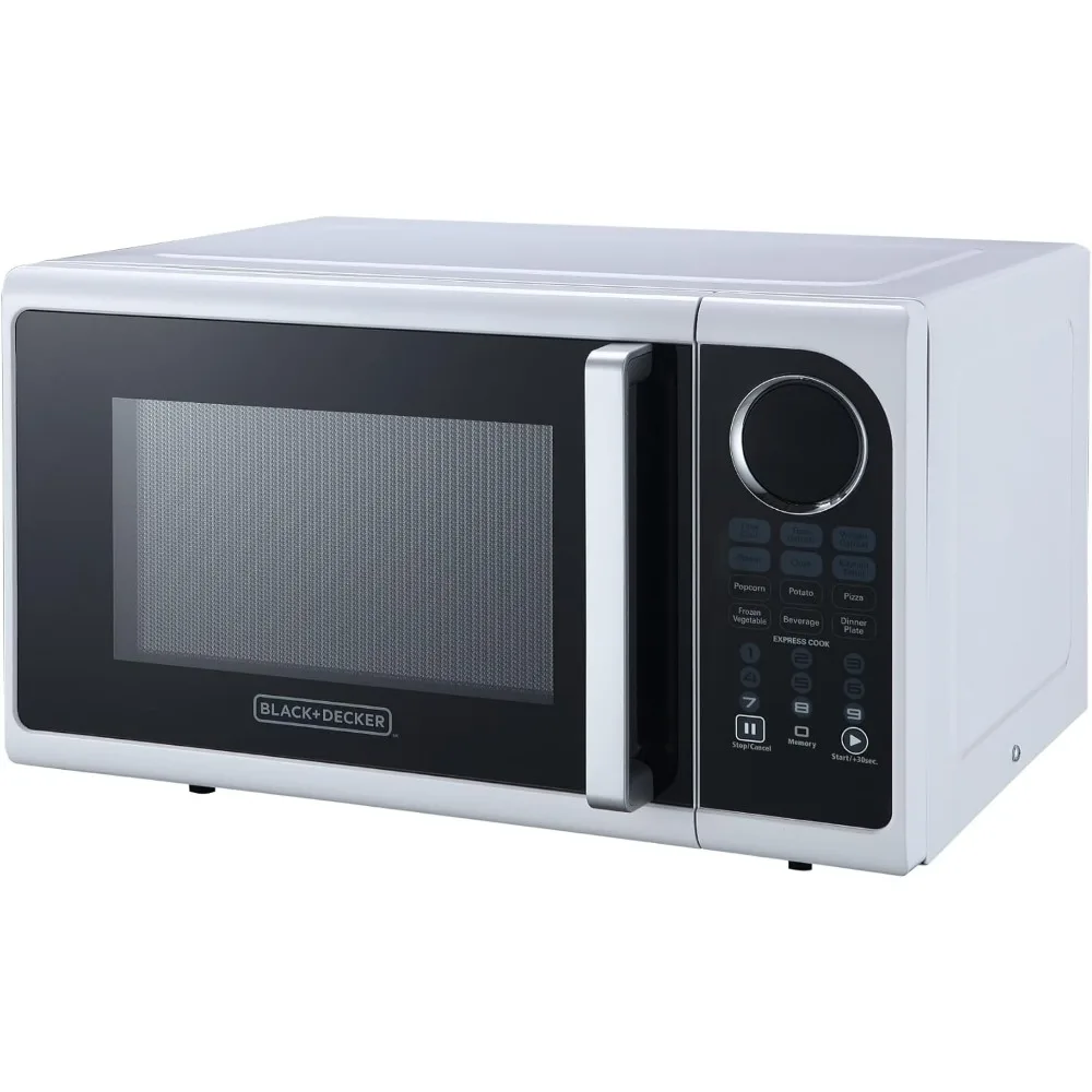 Countertop Microwave Oven 0.9 Cu.Ft. 900-Watt with Pull Handle,LED Lighting,Child Lock,White,Conveniences such as defrost