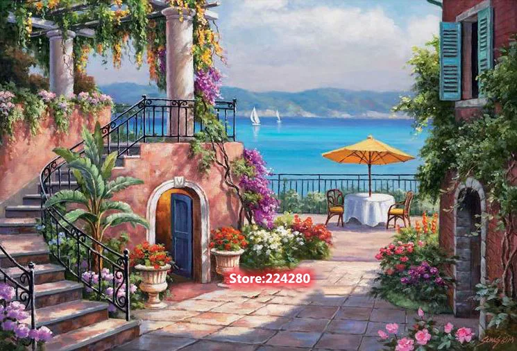 

Seaside Scenery Garden Needlework Embroidery,DIY 18 16CT 14CT Unprinted Cross stitch kits Art Cross-Stitching Home Decor Crafts