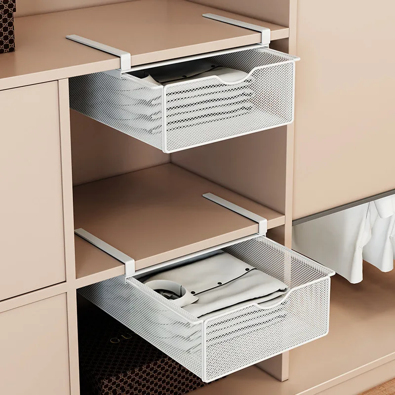 Hanging Wardrobe Storage Organizer - Pull-Out Drawer Basket for Underwear, Socks & Clothes | Space-Saving Under-Shelf Rack
