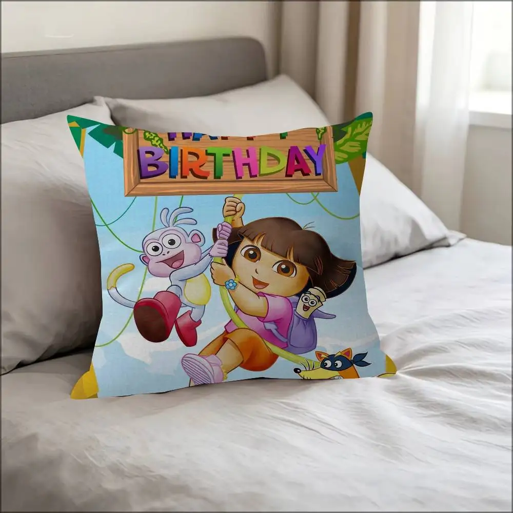 Cartoon D-Dora The ExplorerS  Decorative Room Aesthetics Pillow Case Home Decor Bedroom Sofa Bed Pillow Cover 45x45