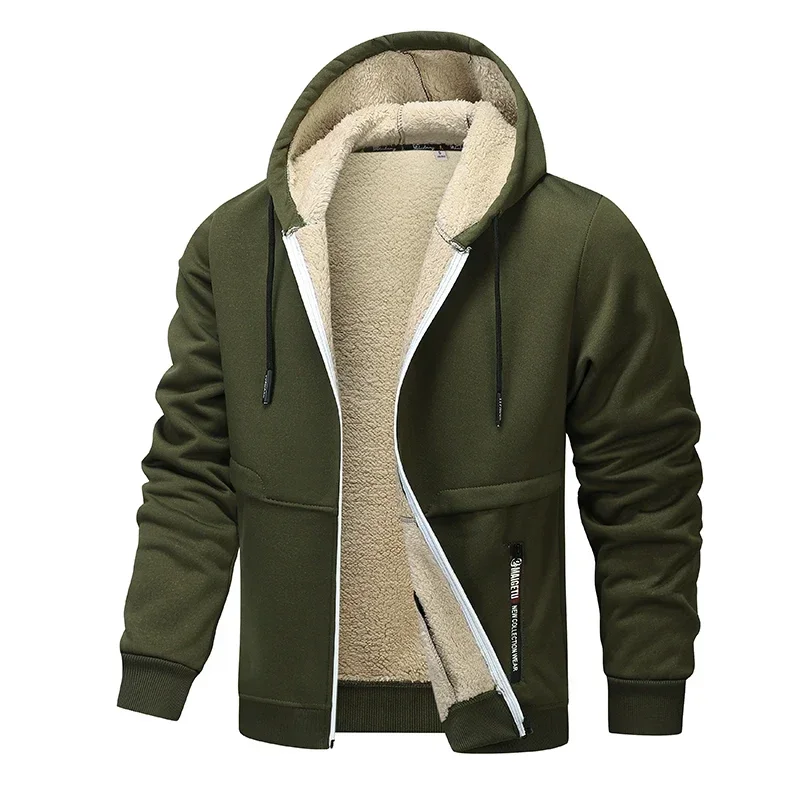 Winter Lambswool Zipper Hoodies Thicken Warm Jacket Men Long Sleeve Sweatshirts Casual Sports Fleece Coats Hooded Man Jackets