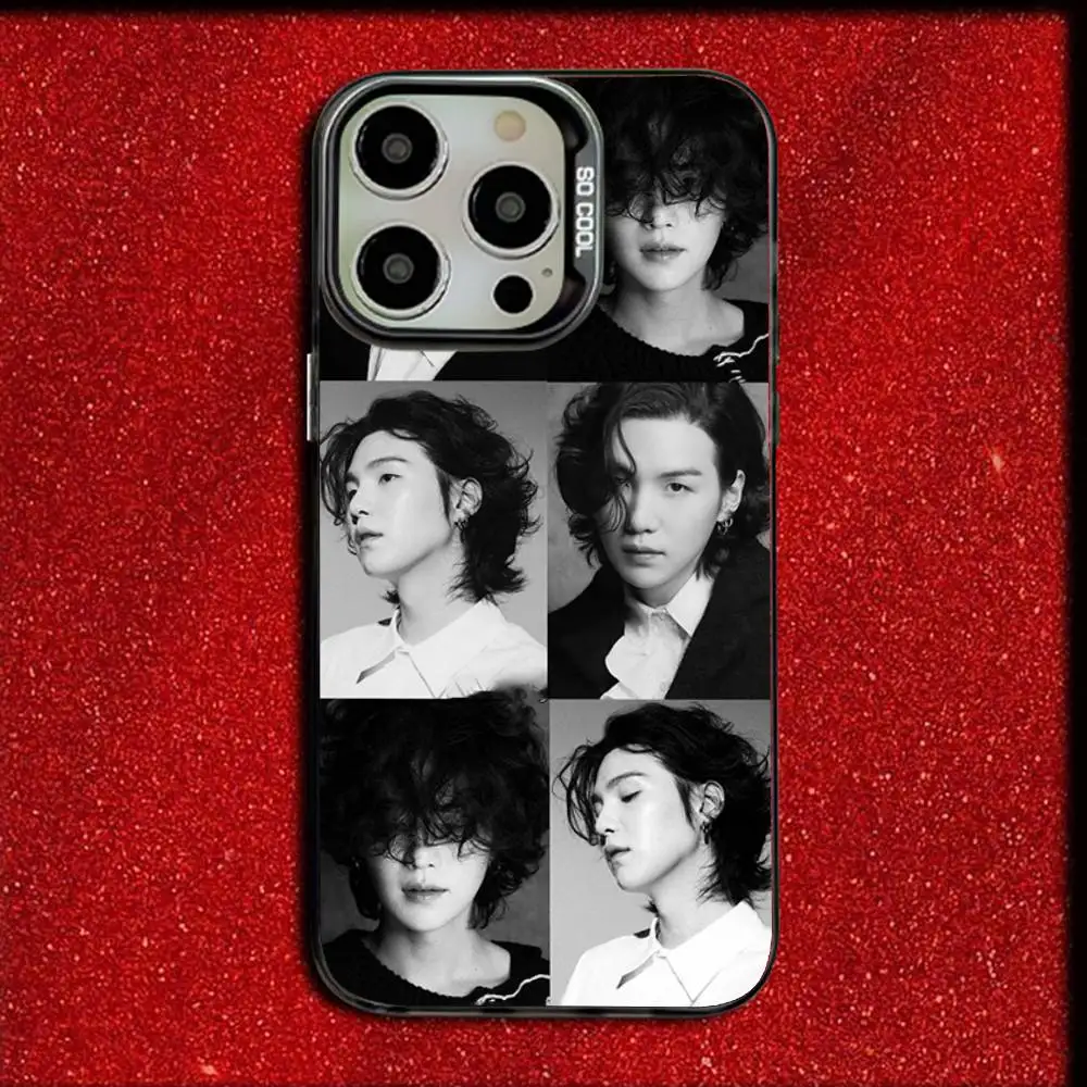 Rapper a-agust d m-min yoongi capa de telefone para iphone 16,15,14,13,12,11, mini, pro, e, se4, max doce fosco à prova de choque capa preta