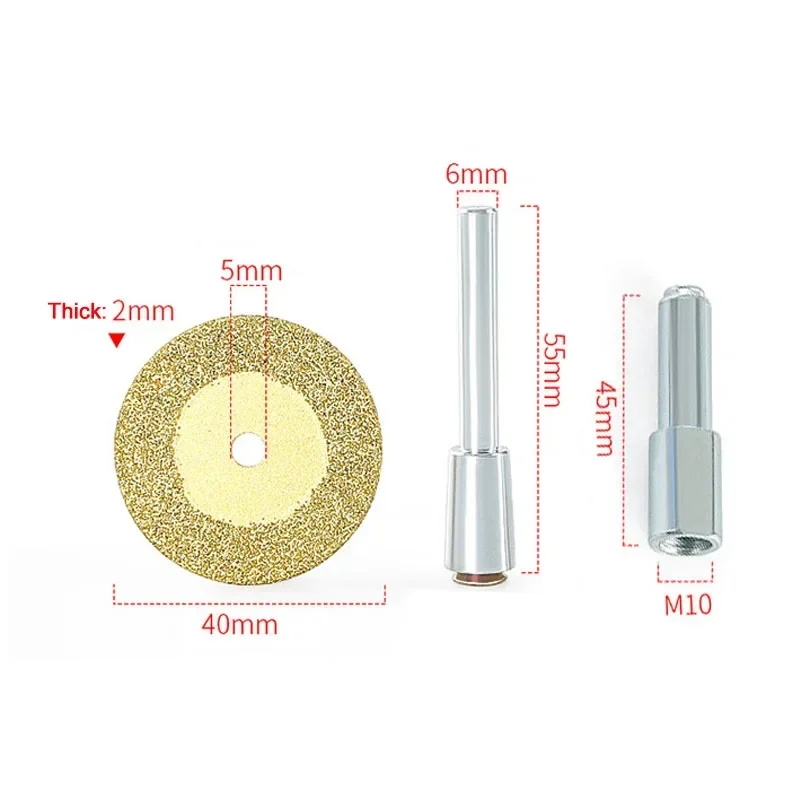 40mm Mini Diamond Brazed Cutting Disc Small Circular Saw Blade Grinding Wheel Rotary Abrasive Disc Dremel Tool with Connect Rod