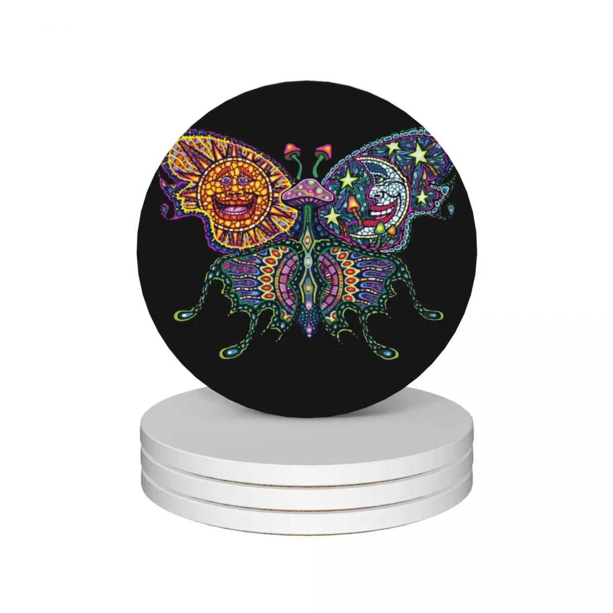 Celestial Mosaic Butterfly Ceramic Coasters (Set of 4) cute kitchen supplies tile Coasters