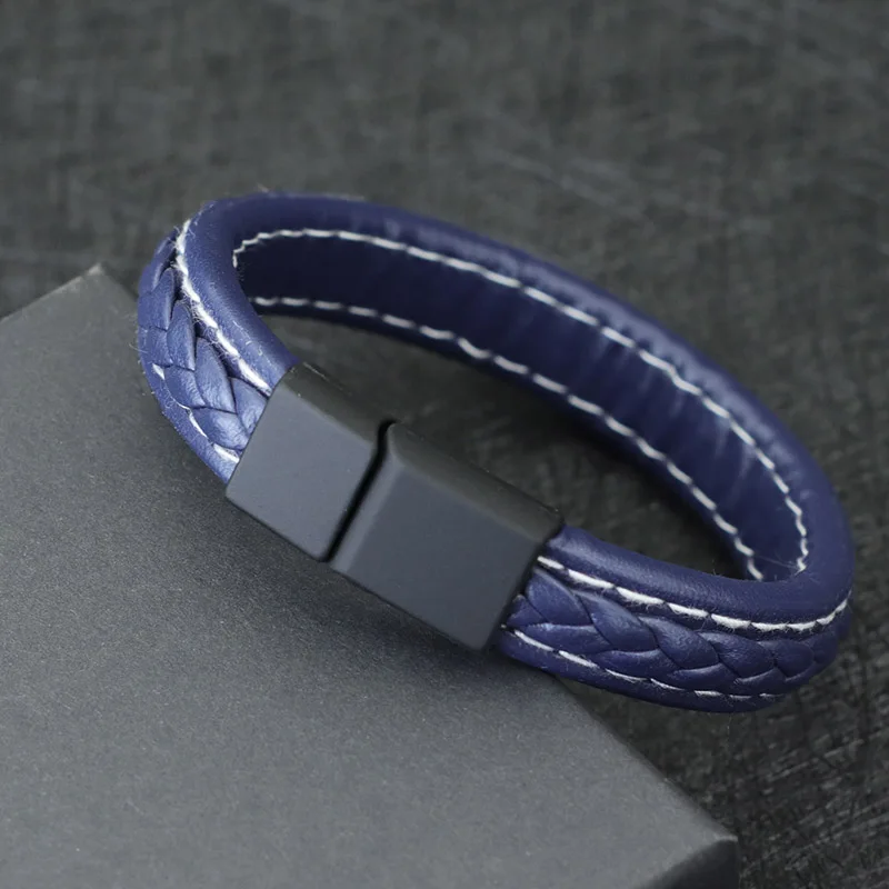 Noter-Destacável Preto Buckle Pulseira De Couro Para Homens, Bangle, Jóias Acessórios, Presente De Aniversário, Punk, Namorado