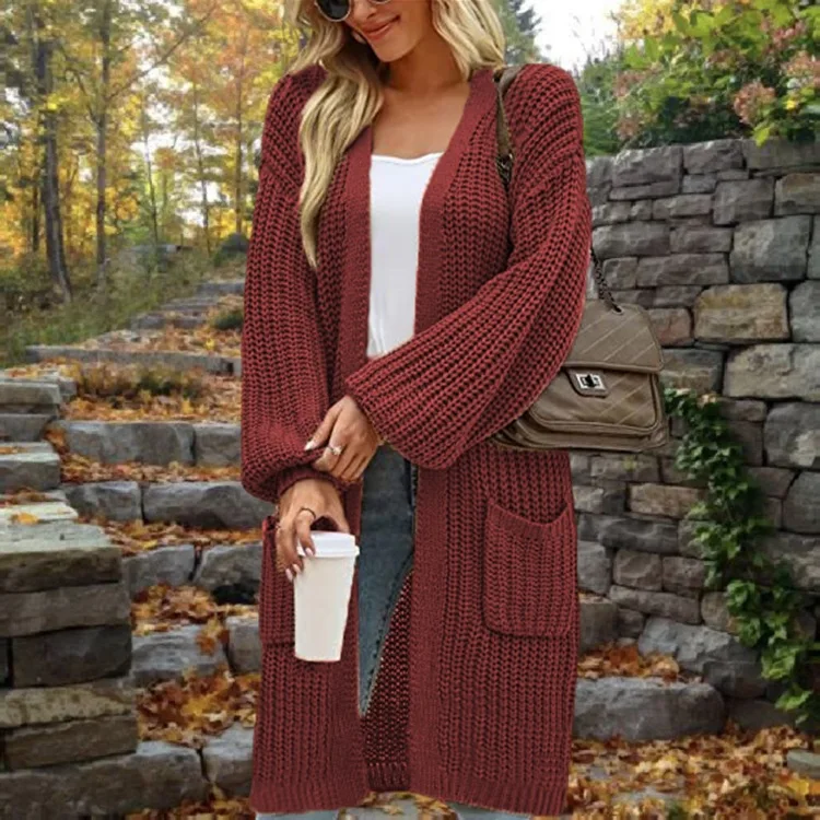 Otoño Invierno Vintage de manga larga suelta prendas de punto cálidas prendas de vestir femeninas suéteres largos cárdigan mujer Casual suéter abrigos