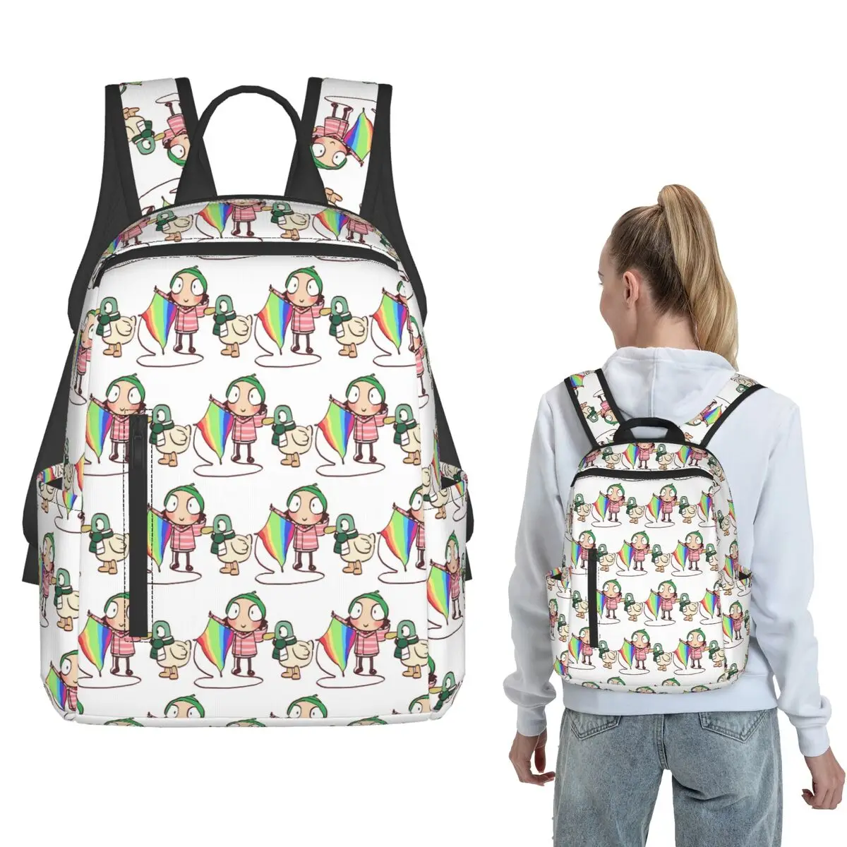 

Cartoon Cute Friend Vintage Pet Her And Little Duck Girl Backpack Large Capacity Boys Girls BookBag School Bag Shoulder Bags