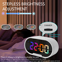 RGB LED Digital Alarm Clock 5.5 inch Large Display Mirror Surface Electric Alarm Clocks for Makeup with Diming Mode Adjustable