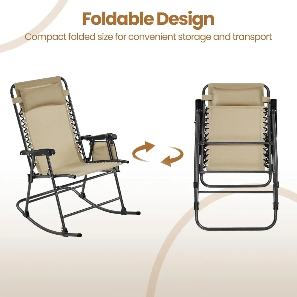 26in Rocking Chair Outdoor Zero Gravity Folding Chairs Rocking Chairs Foldable Outdoor Lounge Chair for Outside Lawn