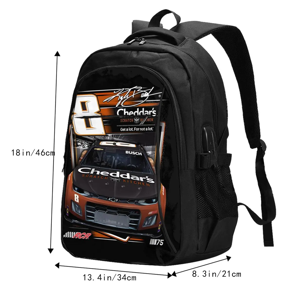 Kyle-Busch 8 Travel Laptop Backpack, Water Resistant Business Backpack, USB Charging Port, Bolsa de faculdade para homens e mulheres