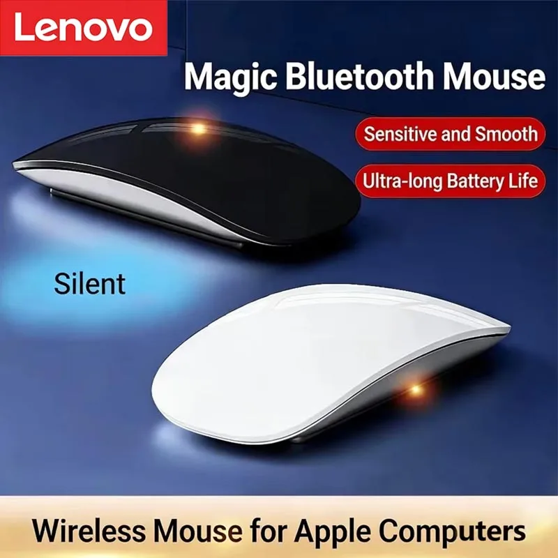 

Беспроводная Bluetooth-мышь Lenovo с сенсорным управлением, перезаряжаемая, бесшумная, эргономичная, портативная, универсальная для ПК, смартфонов и планшетов