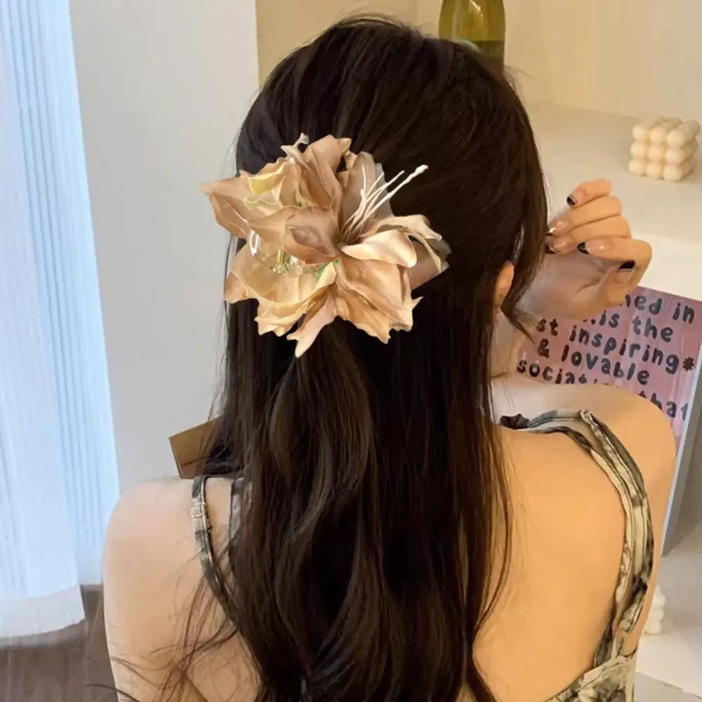

Korean Style Simulation Flowers Hair Claw Fairy Ponytail Holder Floral Shark Clip Elegant Colorful Hair Crab Clip Women